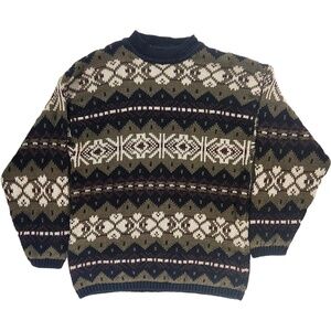 Vintage 90s County Seat Nordic Fair Isle Pullover Sweater Mens XL Ramie Cotton
